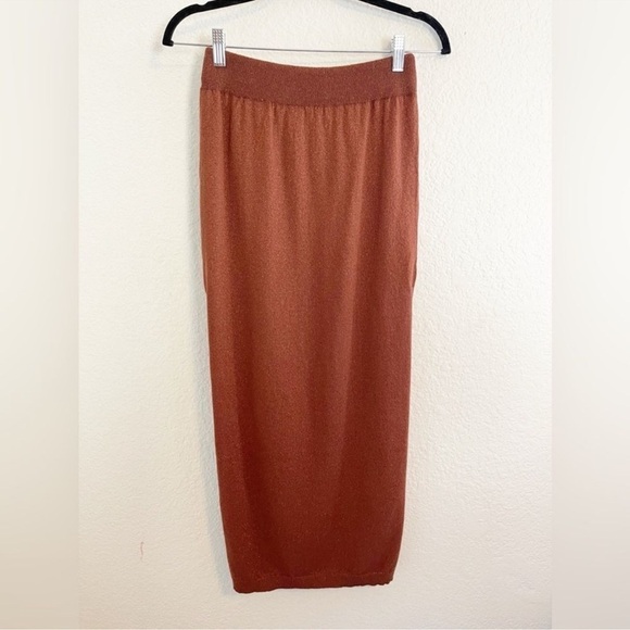 Anthropologie Brown Metallic Knit Skirt High Slits NWT SZ M - Picture 4 of 7